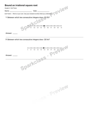 Bound an irrational square root — Exit Ticket — Grade 8 worksheet preview