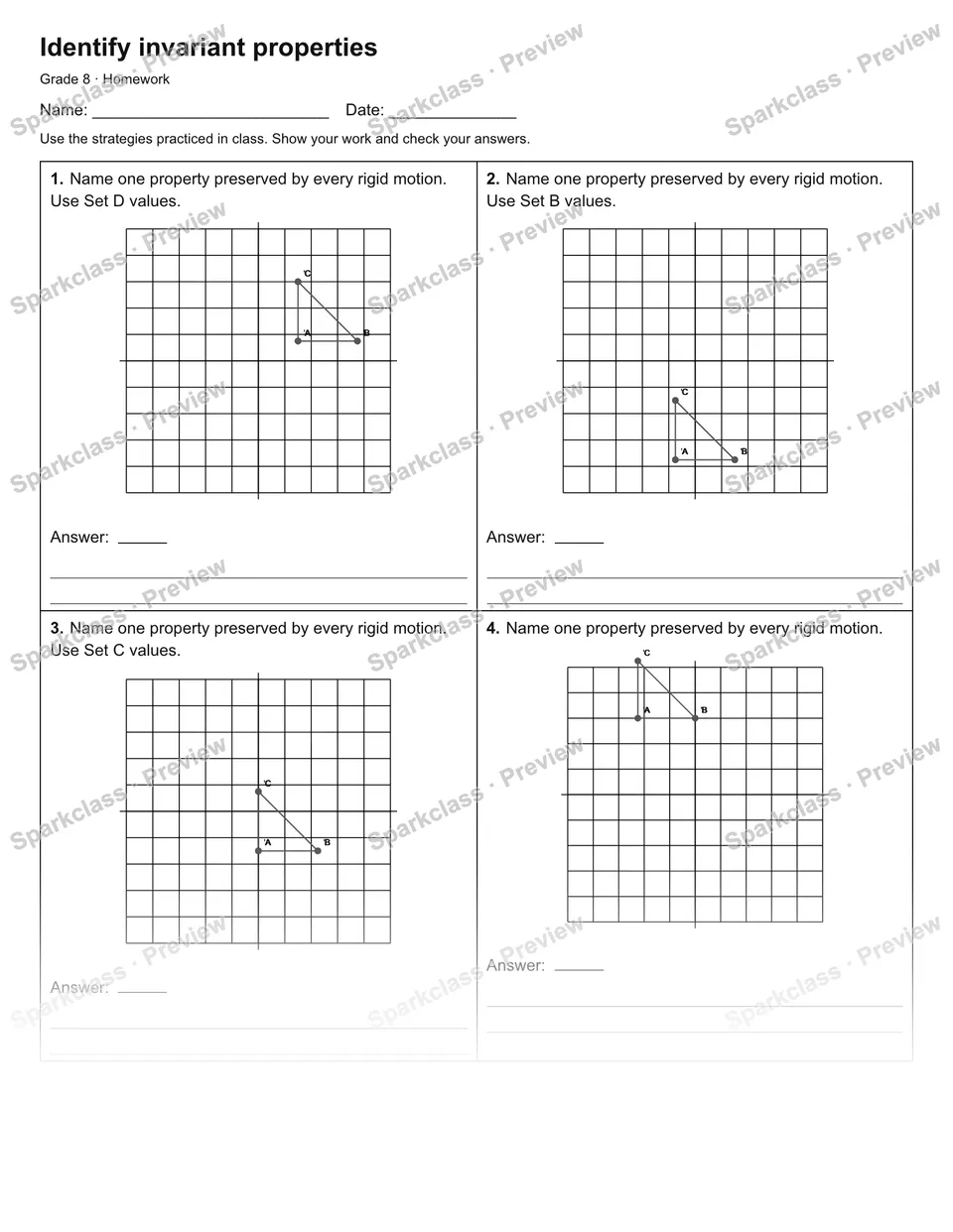 Identify invariant properties — Homework — page 1