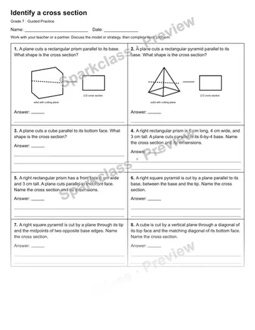 Identify a cross section — Guided Practice — Grade 7 worksheet preview