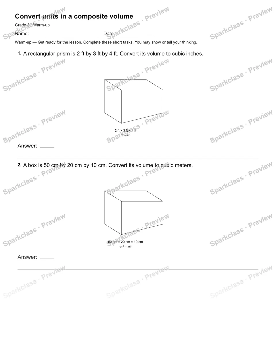 Convert units in a composite volume — Warm-up — page 2