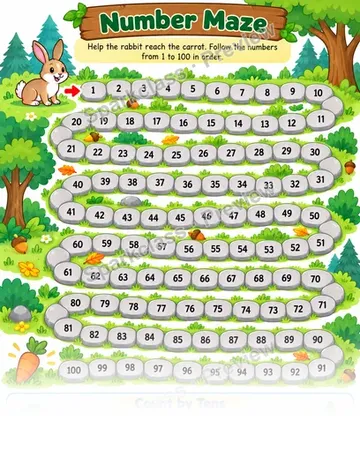 Count to 100 · Woodland Number Maze — Kindergarten worksheet preview
