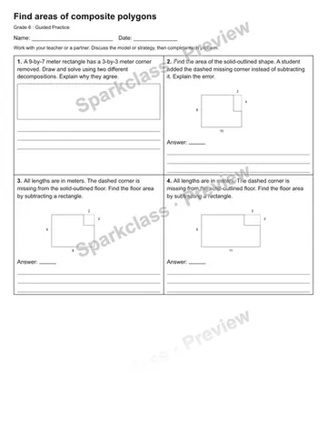 Find areas of composite polygons — Guided Practice — Grade 6 worksheet preview