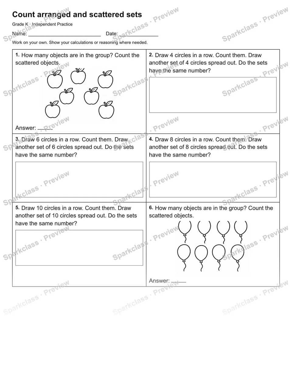 Count arranged and scattered sets — Independent Practice — page 1