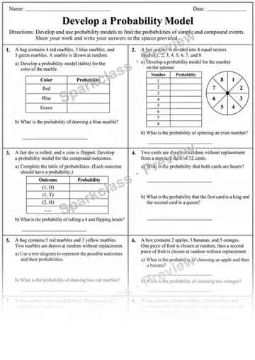 7.SP.C.7 · Develop a probability model — Grade 7 worksheet preview
