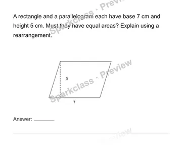 Find parallelogram area by rearranging — Grade 6 problem preview