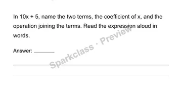 Read and write expressions and identify their parts — Grade 6 problem preview