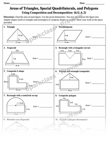6.G.A.2 · 2 Area Polygons Variant 1 — Grade 6 worksheet preview