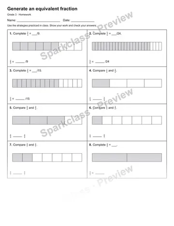 Generate an equivalent fraction — Homework — Grade 3 worksheet preview