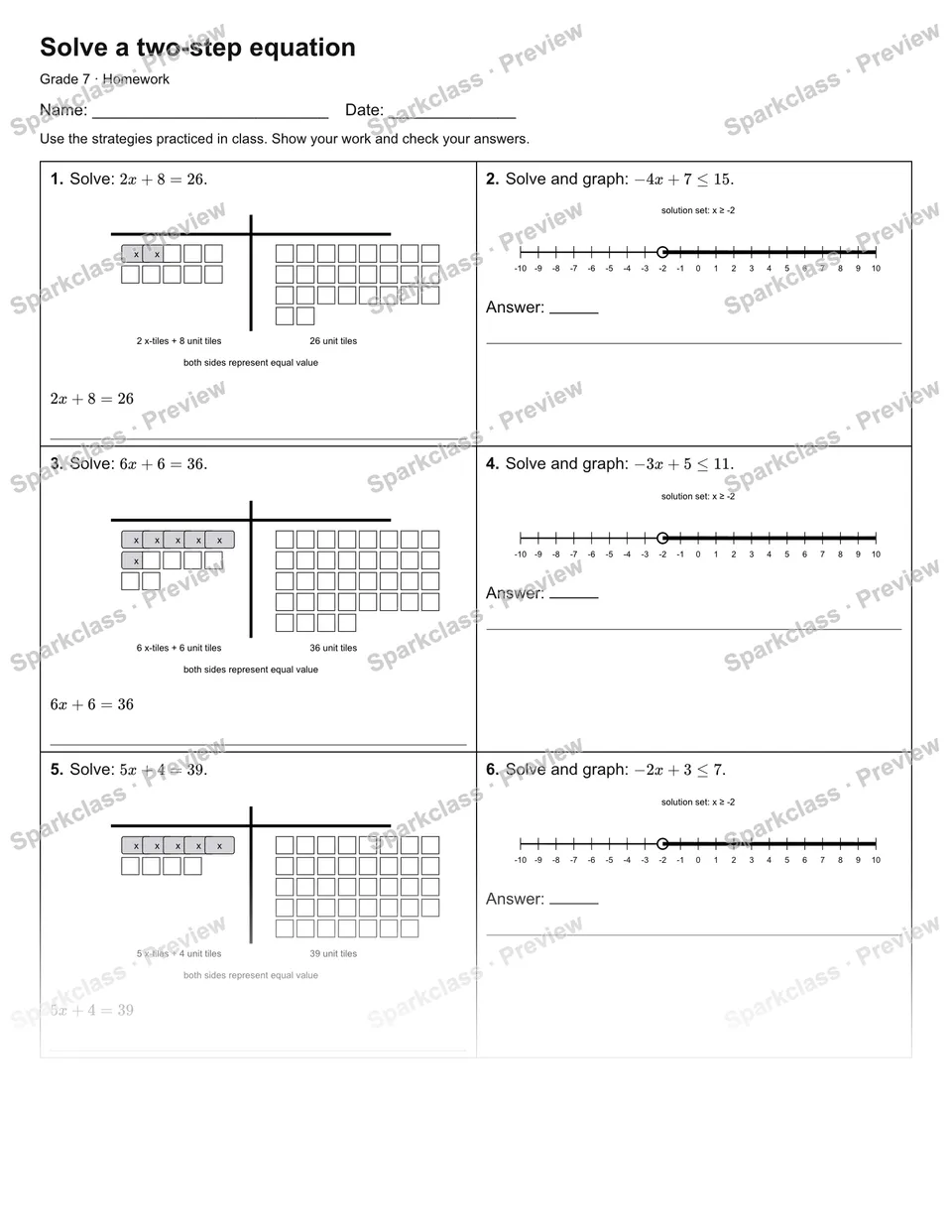Solve a two-step equation — Homework — page 1