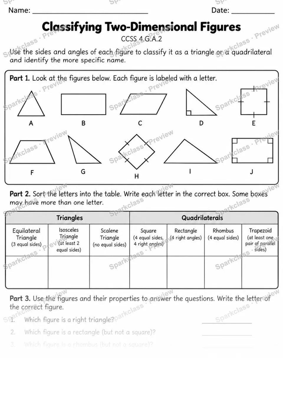 2 Classify Quadrilaterals Variant 2 — page 1