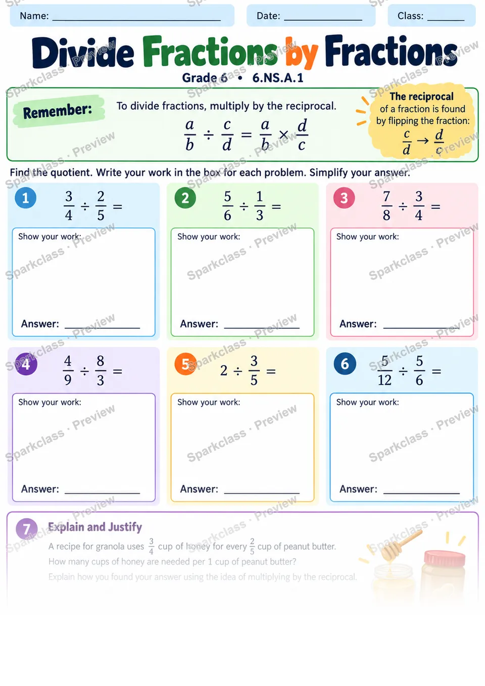 Divide Fractions — page 1