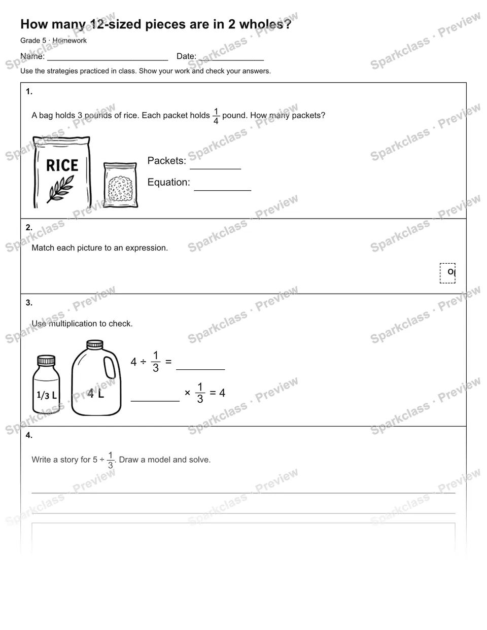 How many 12-sized pieces are in 2 wholes? — Homework — page 1