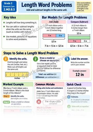 Knowledge Guide · Length Word Problems — Grade 2 worksheet preview