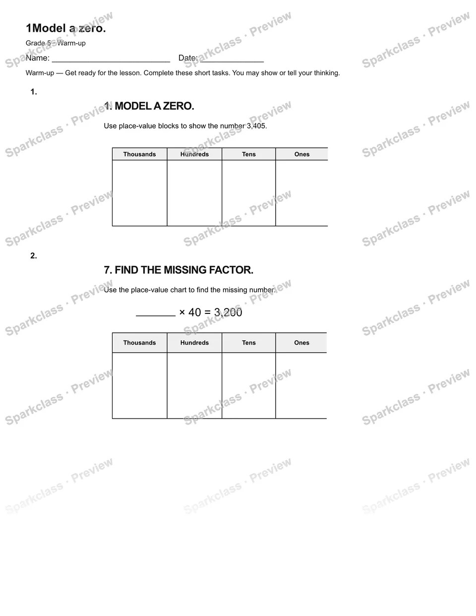 1Model a zero. — Warm-up — page 1