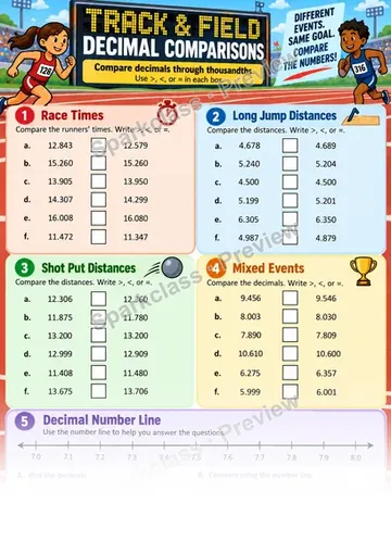 Compare Decimal Numbers — Grade 5 worksheet preview