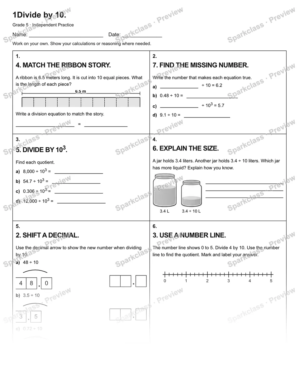 1Divide by 10. — Independent Practice — page 1