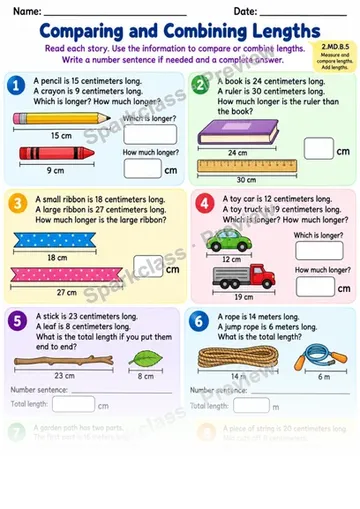 2.MD.B.5 · Length Word Problems Independent — Grade 2 worksheet preview