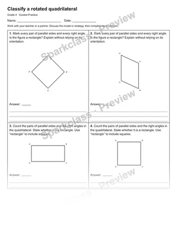 Classify a rotated quadrilateral — Guided Practice — Grade 4 worksheet preview