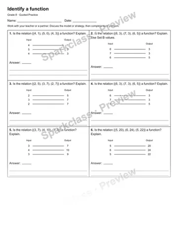 Identify a function — Guided Practice — Grade 8 worksheet preview
