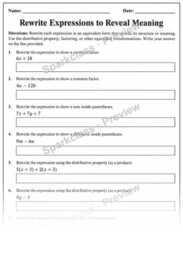 7.EE.A.2 · Rewrite an expression to reveal meaning — Grade 7 worksheet preview