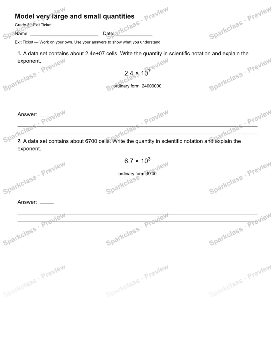 Model very large and small quantities — Exit Ticket — page 2