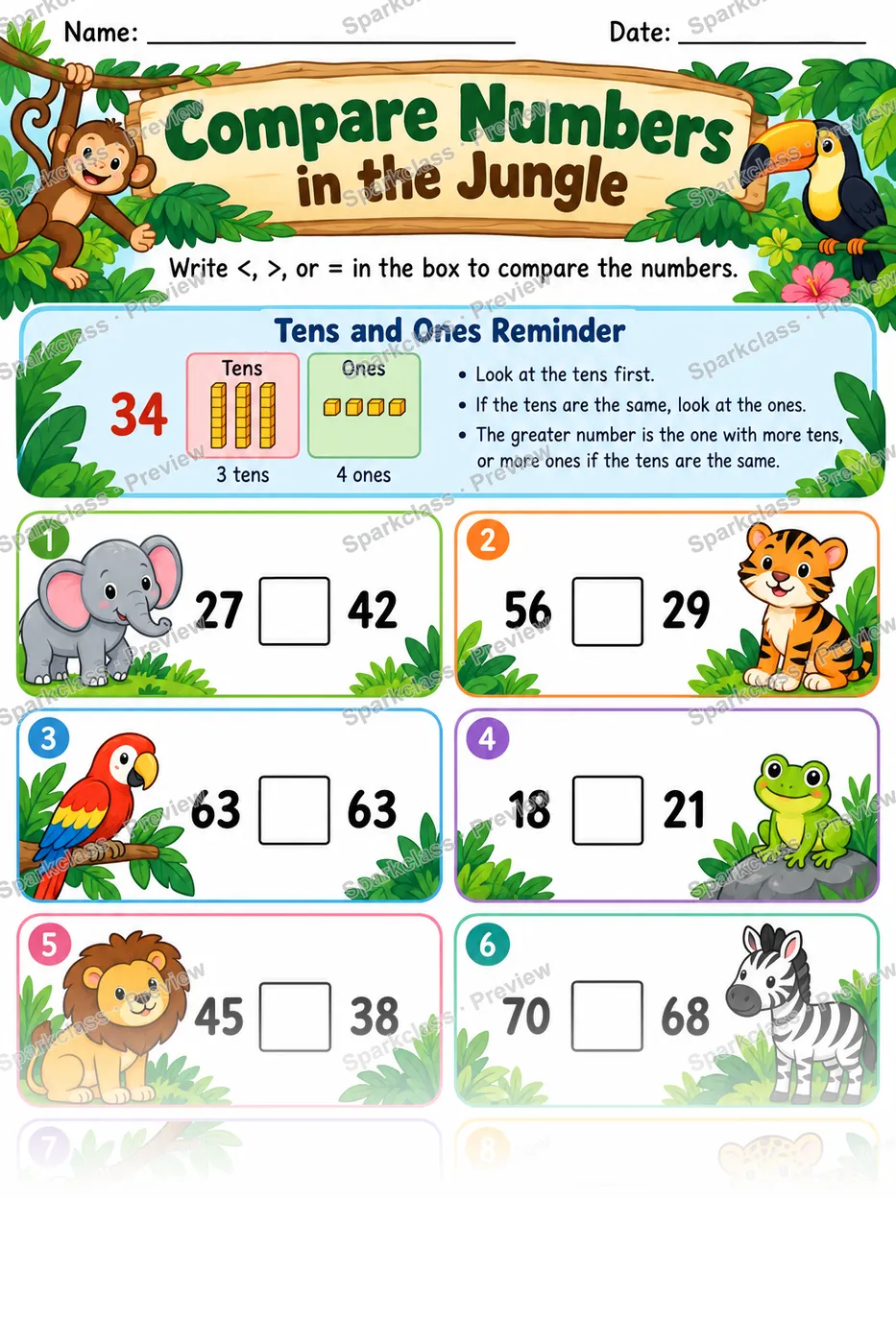Compare Numbers Jungle — page 1