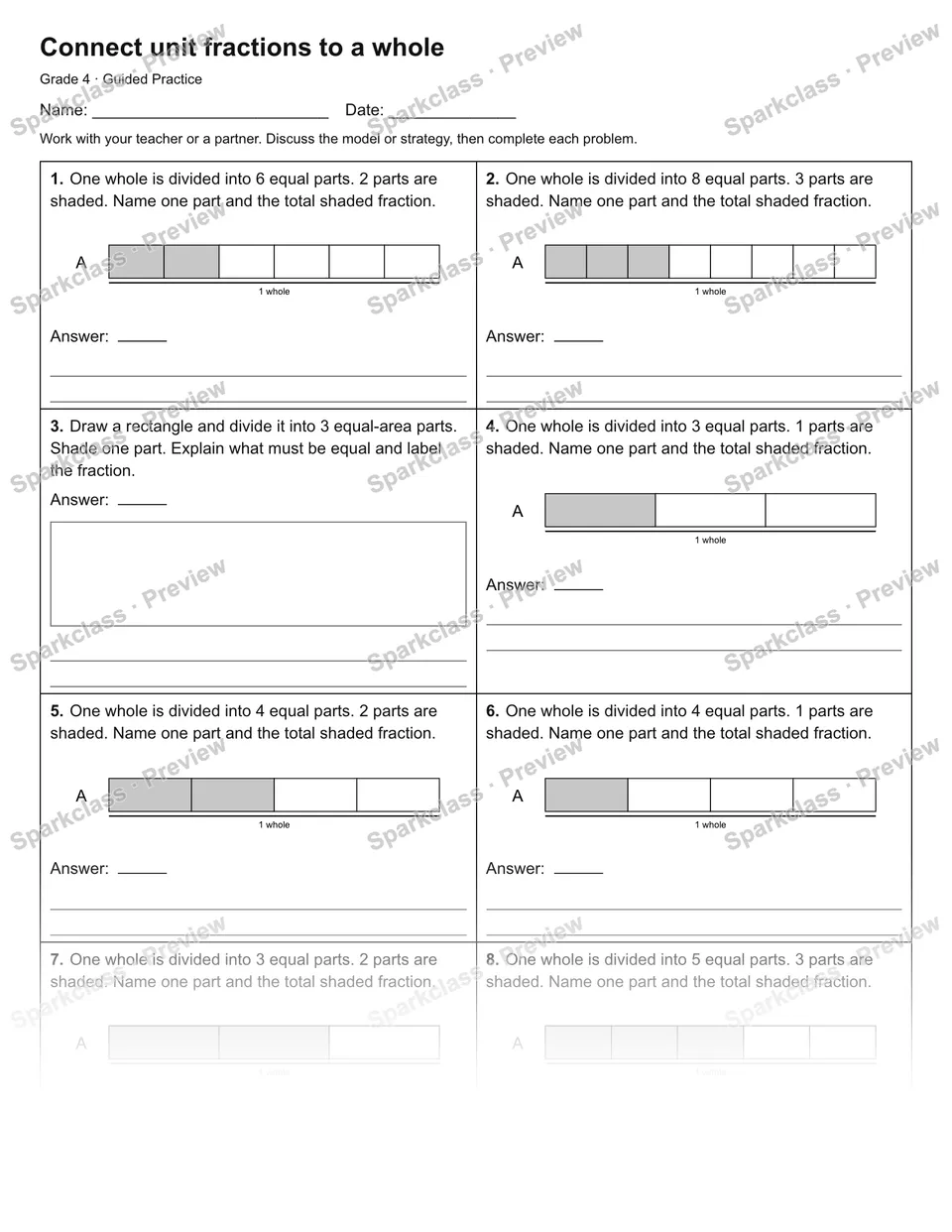 Connect unit fractions to a whole — Guided Practice — page 1