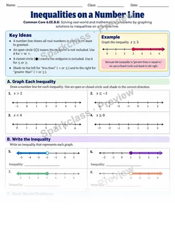 Inequalities — Grade 6 worksheet preview