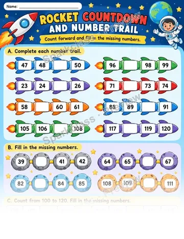 Rocket Countdown 120 — Grade 1 worksheet preview