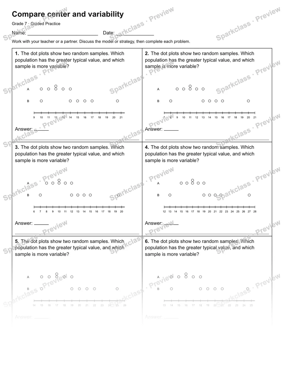 Compare center and variability — Guided Practice — page 1