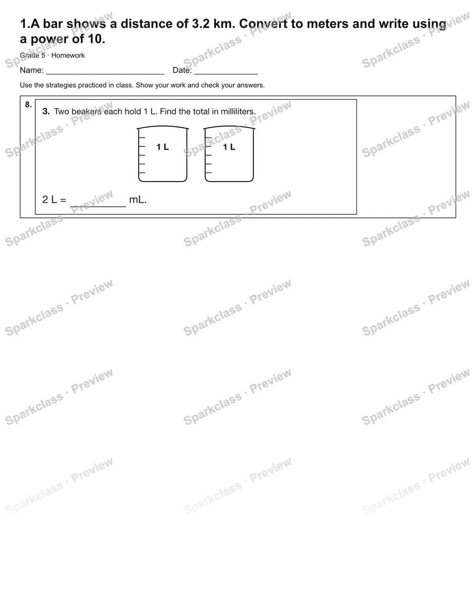 1.A bar shows a distance of 3.2 km. Convert to meters and write using a power of 10. — Homework — page 3