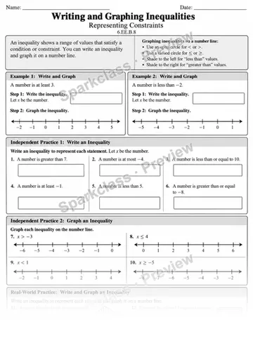 8 Inequalities Constraints — Grade 6 worksheet preview