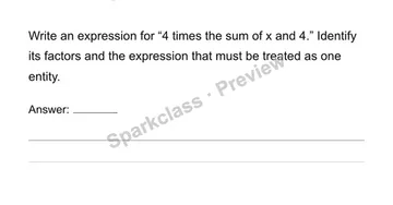 Read and write expressions and identify their parts — Grade 6 problem preview
