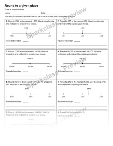 Round to a given place — Guided Practice — Grade 4 worksheet preview