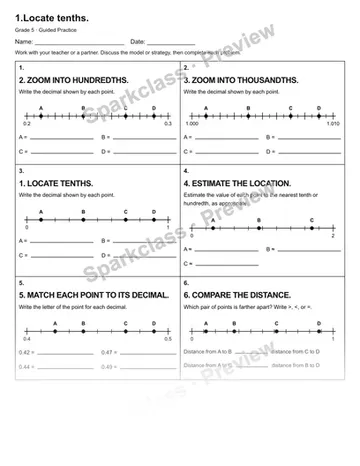 1.Locate tenths. — Guided Practice — Grade 5 worksheet preview