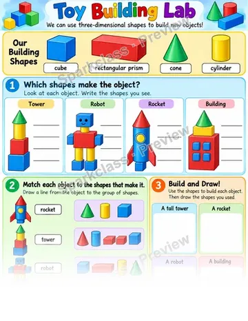 Toy Building 3d — Grade 1 worksheet preview
