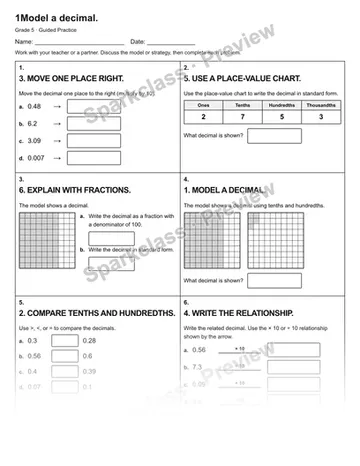 1Model a decimal. — Guided Practice — Grade 5 worksheet preview