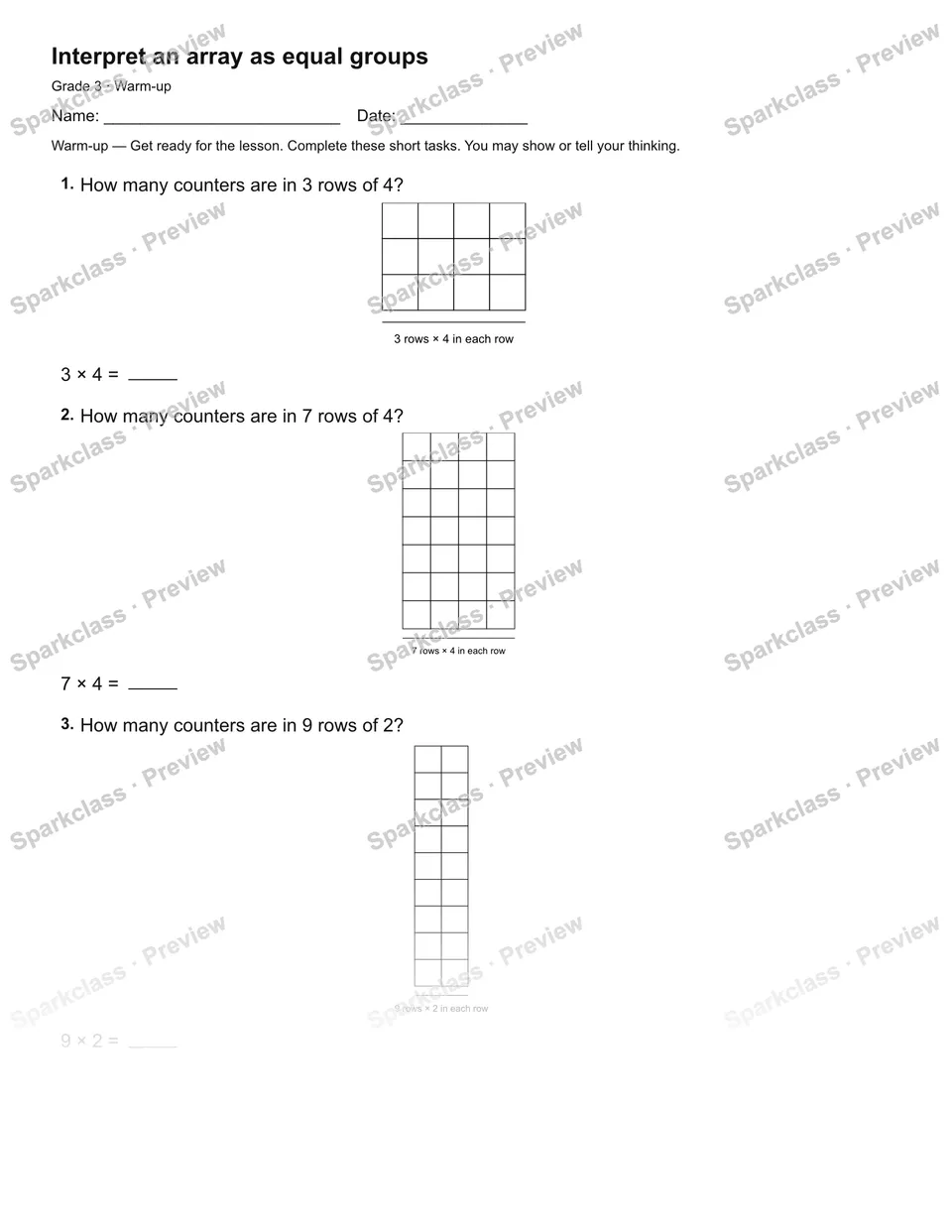 Interpret an array as equal groups — Warm-up — page 2
