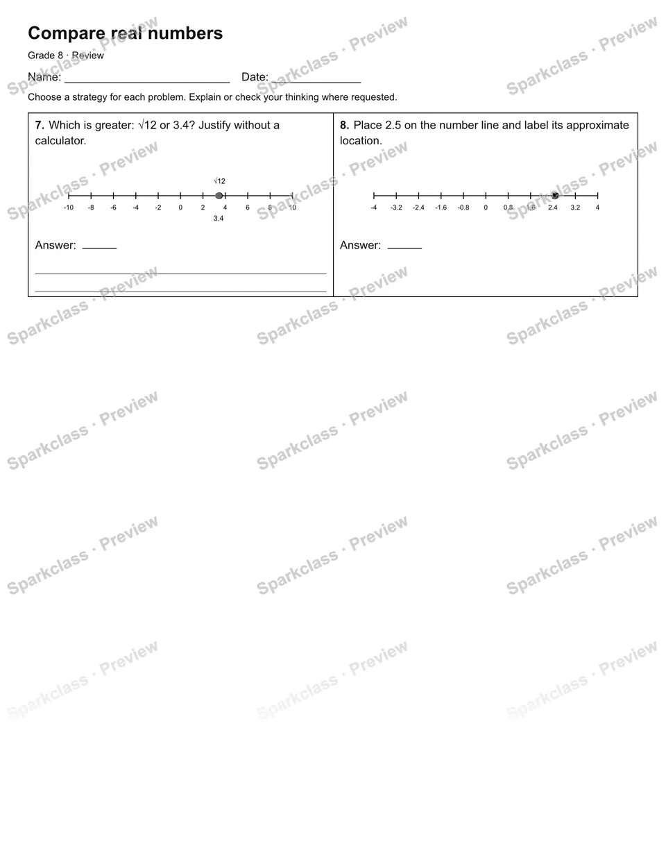 Compare real numbers — Review — page 2