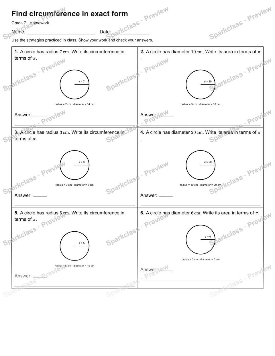 Find circumference in exact form — Homework — page 1