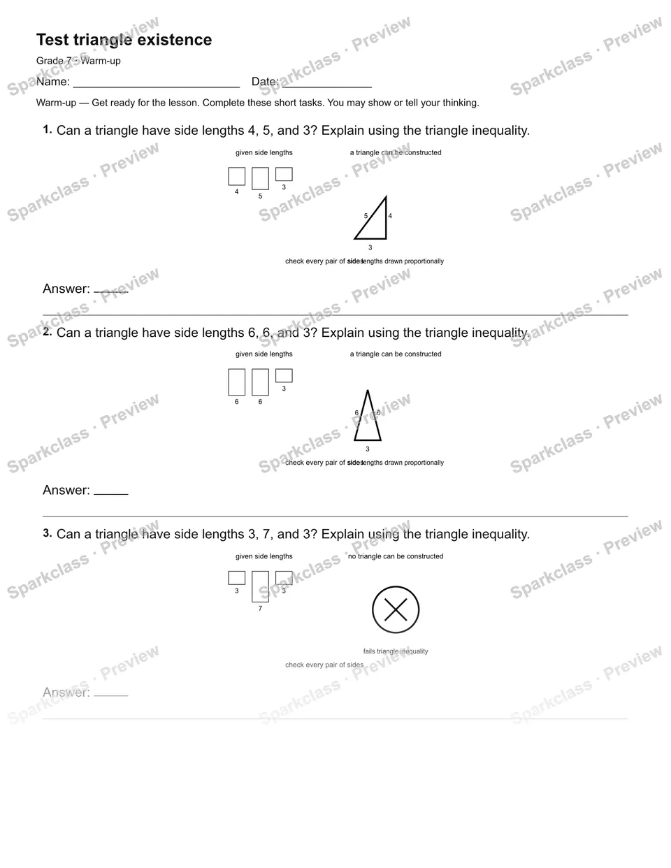 Test triangle existence — Warm-up — page 2