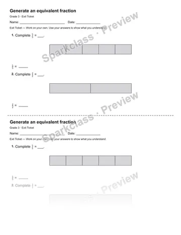 Generate an equivalent fraction — Exit Ticket — Grade 3 worksheet preview