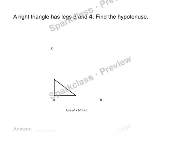 Find a hypotenuse — Grade 8 problem preview