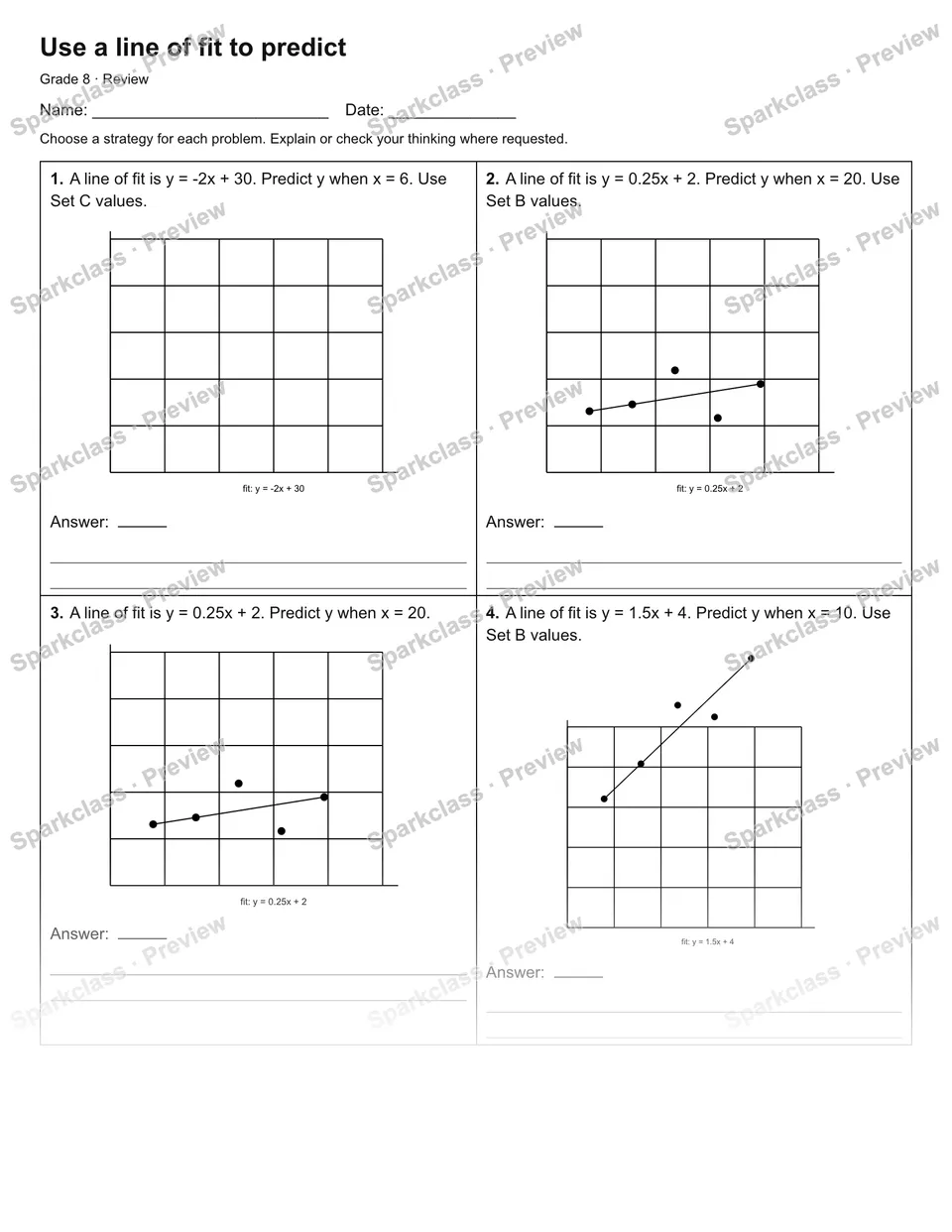 Use a line of fit to predict — Review — page 1