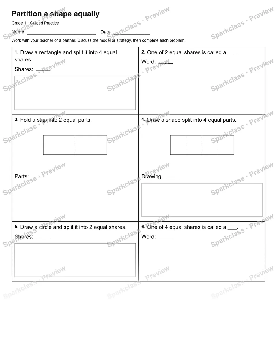 Partition a shape equally — Guided Practice — page 1