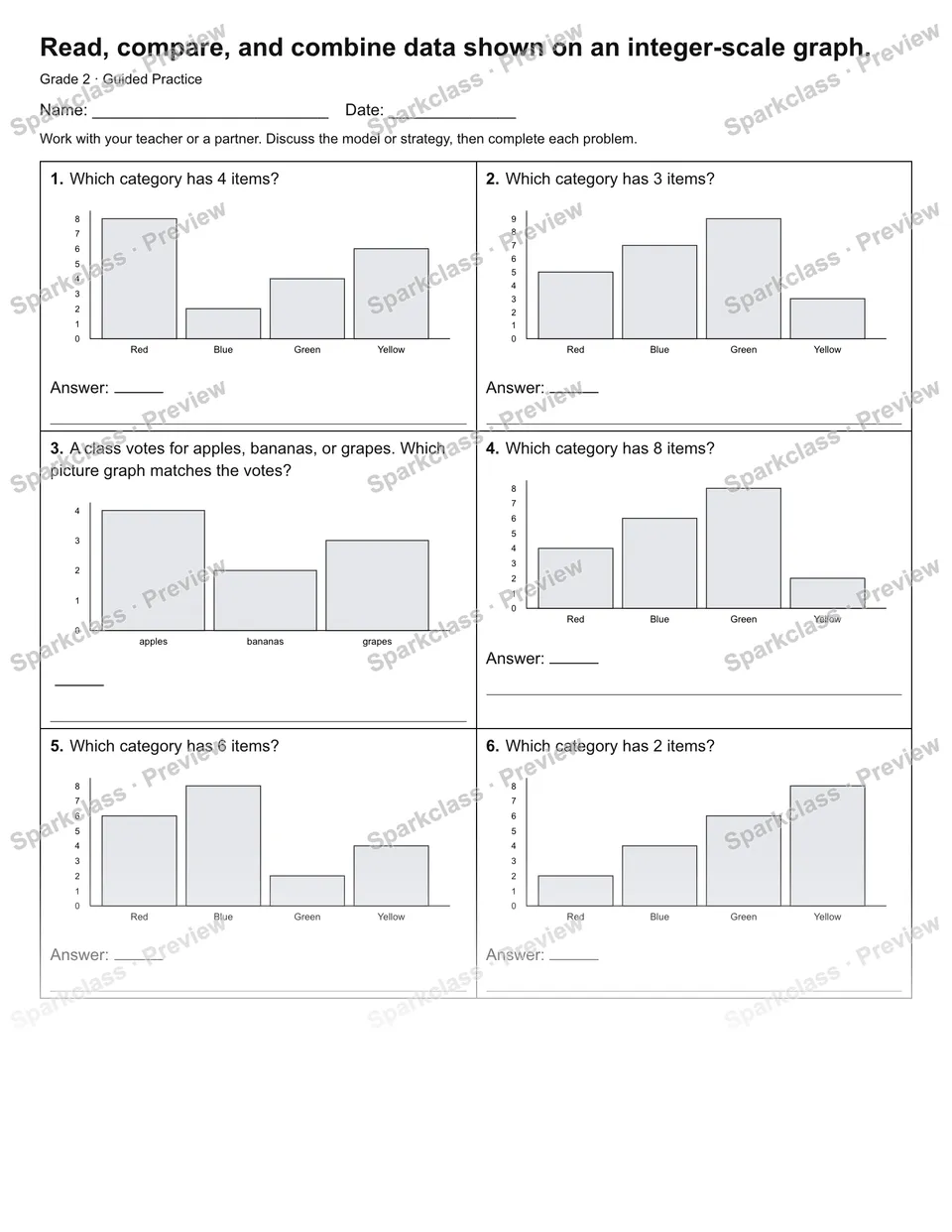 Read, compare, and combine data shown on an integer-scale graph. — Guided Practice — page 1