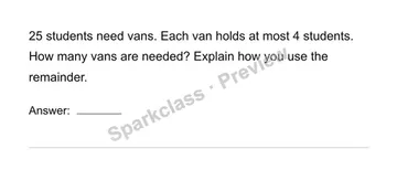 Interpret the remainder in context — Grade 4 problem preview