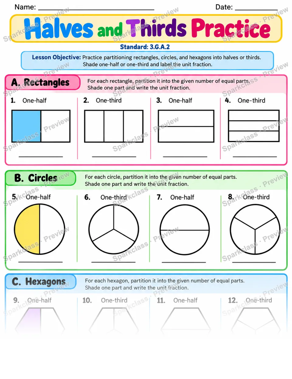 Halves And Thirds Practice — page 1