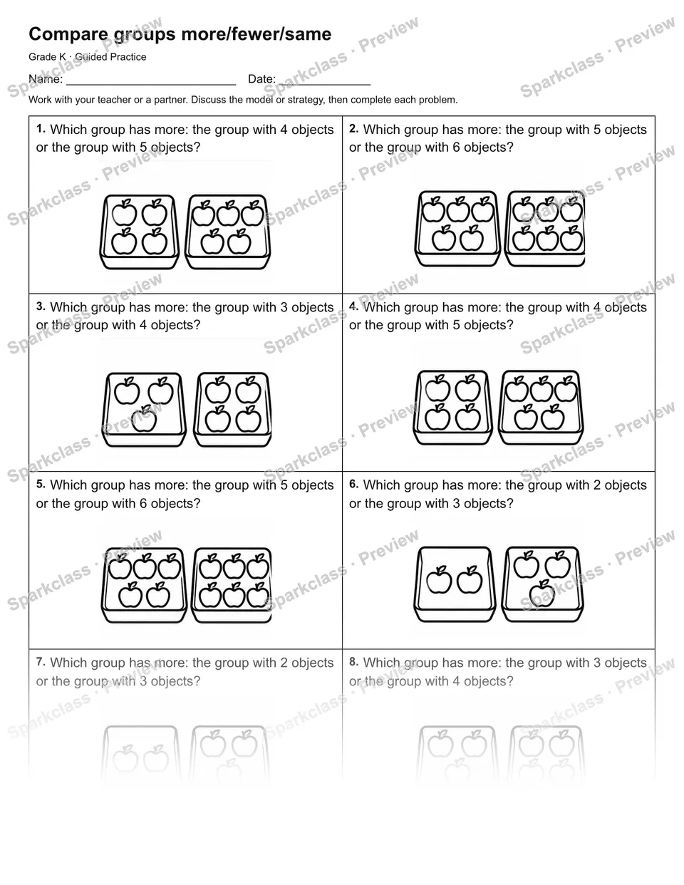 Compare groups more/fewer/same — Guided Practice — page 1