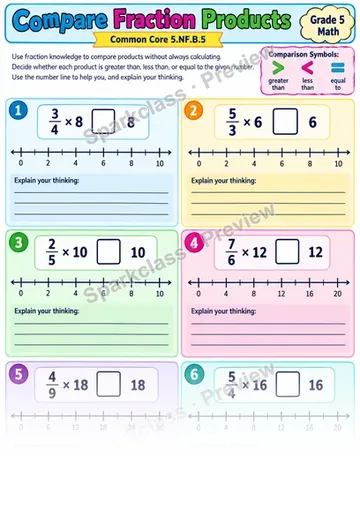 Compare Fraction Product Size — Grade 5 worksheet preview